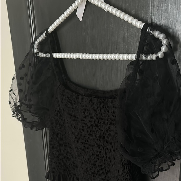 SHEIN Black Puff Sleeve Crop Blouse - Picture 2 of 2